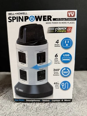 Bell + Howell 360 Degree Spin Power Pro Tower with 4 Power Outlets + 6 USB Ports - Image 1 of 4