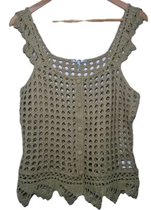 Metro7 Beige Gold Metallic Infused Crocheted Dress Top Womens Size Large - Picture 1 of 6