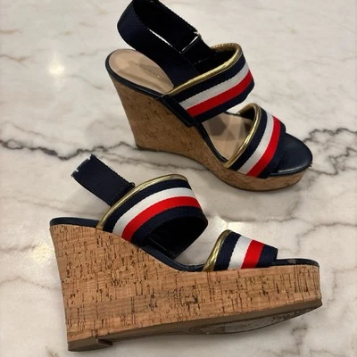 TOMMY HILFIGER 女式多色绑带厚底凉鞋 6 码 — 第 1/4 张图片