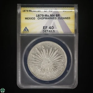 Mexico 1879-Mo M.H. Cap & Rays 8R Silver ANACS EF 40 Details Chopmarked, Cleaned - Picture 1 of 2