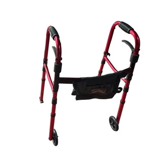 Lightweight Foldable Red Walker With Wheels & Storage Bag For Mobility Assistanc - Picture 1 of 9