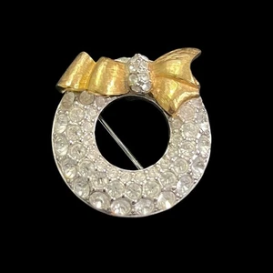 Spilla corona cristallo Swarovski fiocco oro strass cerchio spilla firmata cigno - Foto 1 di 6