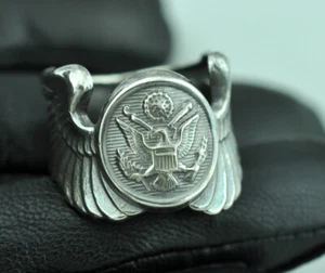 Großer massiver 925 Sterling US Air Force Aircrew Crewman Flügel Ring - Bild 1 von 5