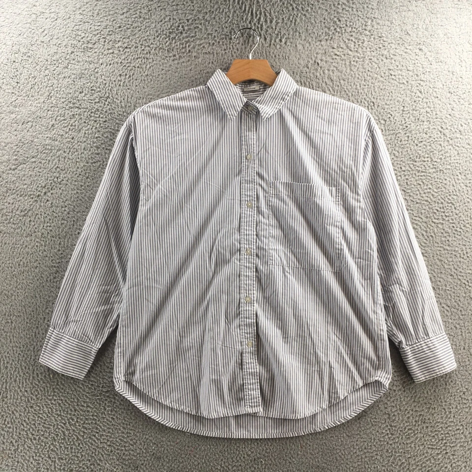 Abercrombie & Fitch 衬衫男式中号蓝色白色条纹长袖纽扣 — 第 1/4 张图片