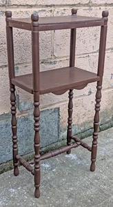 Vintage Antique SOLID Wood Wooden End Side Hall Shelf Accent 2 Tier Table Stand - Picture 1 of 7