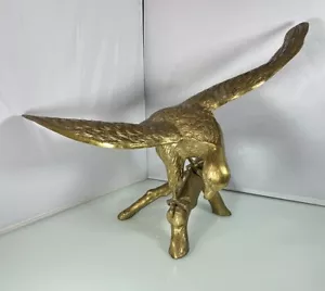 Vintage Large Brass American Bald Eagle On Branch Perched Statue - 26” Wingspan - Picture 1 of 12
