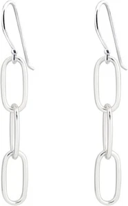 925 Sterling Silver 3 Row Paperclip Chain Link Dangle Drop Earrings For Women - Picture 1 of 3