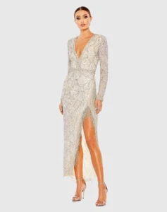 Mac Duggal 5741 Embellished Long Sleeve V Neck Beaded Hem Gown Size 6 NWD - Picture 1 of 17
