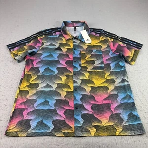 Adidas Shirt Mens Large Tiro AOP Button Up Mesh Performance Geometric Camp NEW - Picture 1 of 10
