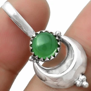 Crescent Moon - Natural Green Onyx 925 Sterling Silver Pendant Jewelry P-1233 - Picture 1 of 5