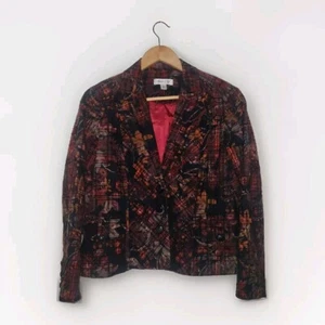 Coldwater Creek Blazer Size 12 Petite Plaid Floral Fall Print Career Office - Picture 1 of 9