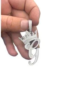 1.10Ct Round Cut Lab-Grown Diamond “G” King Crown Letter Pendant 14K White Gold - Picture 1 of 5