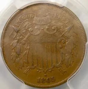 1865/1865 TWO CENT PIECE SCARCE LOW POP RPD FS-1302 RE PUNCHED DATE *PCGS XF 40* - Picture 1 of 7