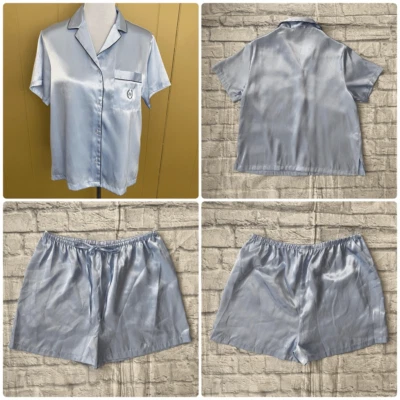 Jones New York women L short sleeve and shorts satin pajama set light blue - Image 1 of 4