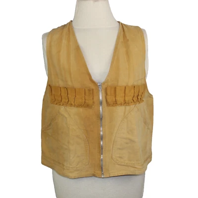 Vintage 1940s Western Field Hunting Game Vest Size M Tan Canvas Montgomery Ward - Image 1 of 4