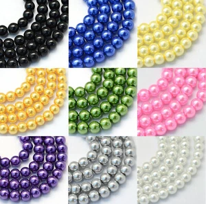 Glass Pearl Beads Bead Strands 3mm 4mm. 6mm or 8mm Glass Beads Various Colours - Picture 1 of 12