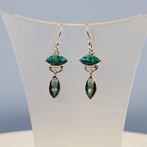Topaz Fire-Opal Earrings, Mystic Topaz, Green Fire Opal, Semi Precious Gemstones - Picture 1 of 4
