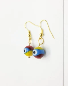 Evil Eye Heart Earrings, Lampwork glass, 10mm - Picture 1 of 2