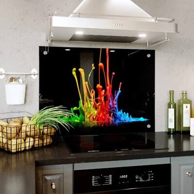Glass Splashback Kitchen Cooker Splash Colourful Paint ANY SIZE HOLES FIXINGS - Image 1 of 4