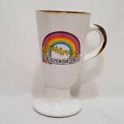 Wisconsin Dells Pedestal Coffee Mug 5 Oz Cup Rainbow Stars Vintage Korea
