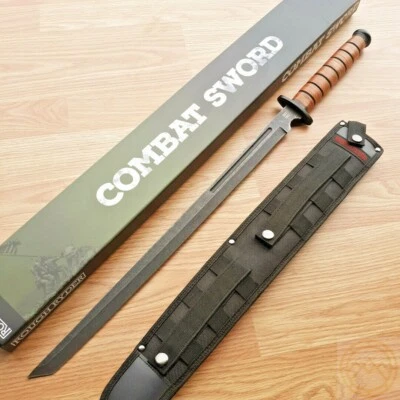 Rough Ryder Combat Sword Fixed Knife 19.75" Stainless Steel Blade Leather Handle - Image 1 of 4