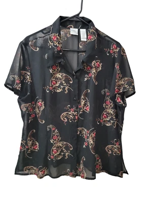 Blusa con botones Emma James manga corta negra transparente cachemira floral para mujer 18 Foto 1 de 4