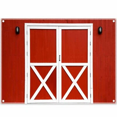 ZTHMOE 96x72inch Red Barn Door Photography Backdrop Western Farm Friendsgivin... - Image 1 of 4