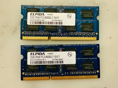 4GB (2x2GB) PC3-8500s DDR3-1066MHz 2Rx8 Unbuffered Elpida Sony Laptop Upgraded - Image 1 of 2