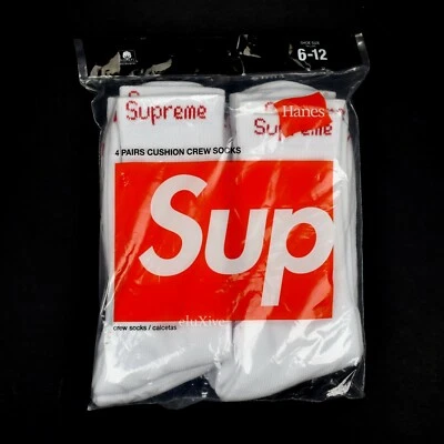 NUEVO CON ETIQUETAS Supreme NY Para hombres Blanco Rojo Logo Tejido Calcetines SS20 Sellado Paquete de 4 AUTÉNTICOS Foto 1 de 4