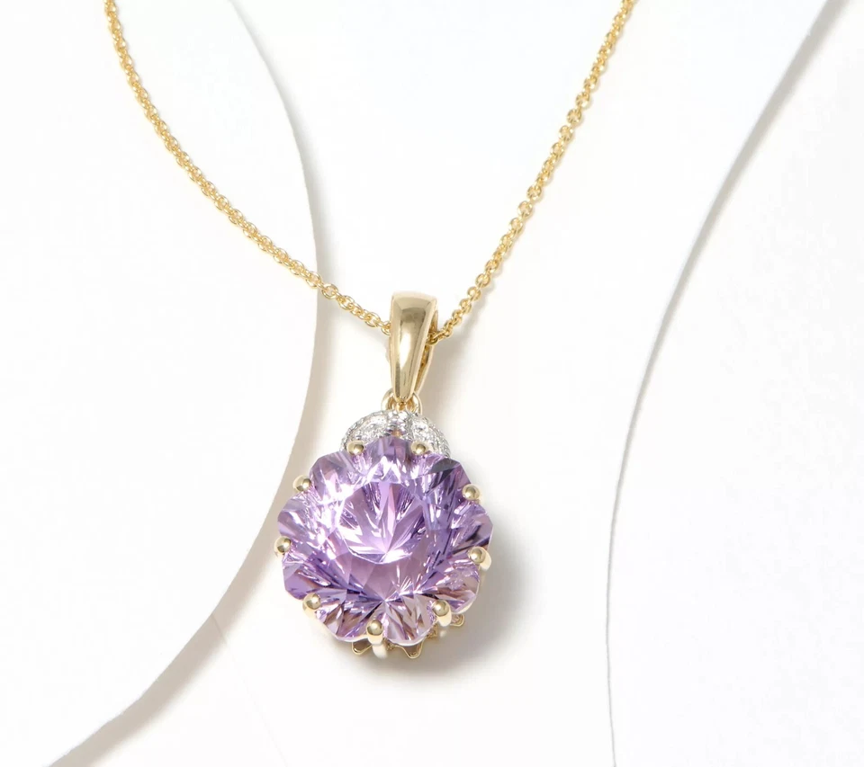 QVC Glenn Lehrer 14K Yellow Gold Amethyst & Diamond Pendant Necklace. 18" - Image 1 of 4