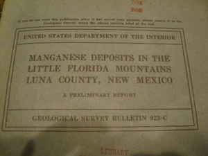 1940 Book Manganese Deposits the Little Florida Mountains Luna County NM 3 maps - Imagen 1 de 8