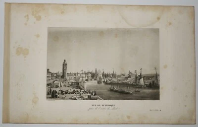 NORD (59) - GARNERAY - "VUE de DUNKERQUE, prise de l'entrée du Port". XIXe. - Photo 1/2