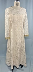 Vestido Vintage TALLA MEDIANA Marfil Boda Encaje Largo JACK SLOTE LAS VEGAS AÑOS 60 70 - Imagen 1 de 14