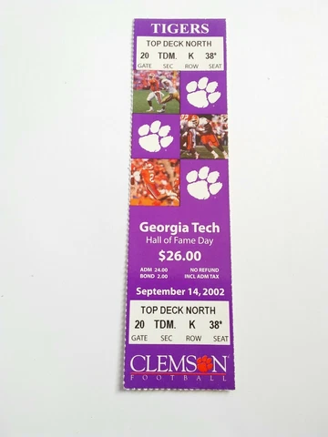 2002 Clemson Tigers Georgia Tech Football Full Unused Ticket Stub Cover