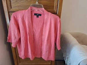 Womens GNW Open Front Crop Sweater Cardigan Shrug Short Sleeve Coral Pink Small - Picture 1 of 5
