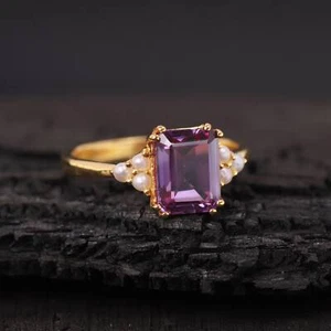 Anillo de joyería natural de alejandrita y perlas para mujer con plata esterlina - Imagen 1 de 12
