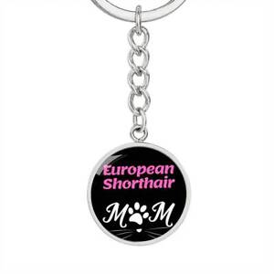Porte-clés européen chat maman à air court pendentif en acier inoxydable ou cercle en or 18 carats