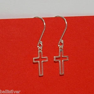 925 Sterling Silver 14mm Cut Out CROSS EARRINGS - Real / Genuine Silver - Picture 1 of 6