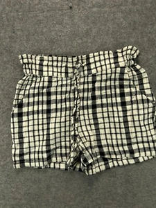 NWT Primark Paperbag Mom Shorts Womens 4 Black Plaid Chino Hi Rise Casual - Picture 1 of 10