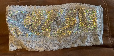 Victoria’s Secret PINK iridescent Grey/blue sequin bandeau tube bra top M NWT - Image 1 of 3