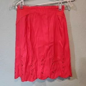 Vtg Warners Half Shaper Slip Red Nylon Small Scallop Hem Elastic Waist 50s Pinup - Picture 1 of 8