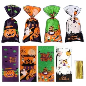 100PCS Halloween Candy Bags Party Trick or Treat Sweet Bags Loot Cookie Bag - Picture 1 of 12