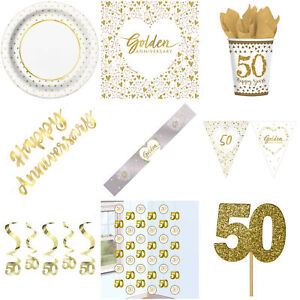 50th Golden Anniversary Decorations Tableware Set Balloons Napkins Plates Foiled