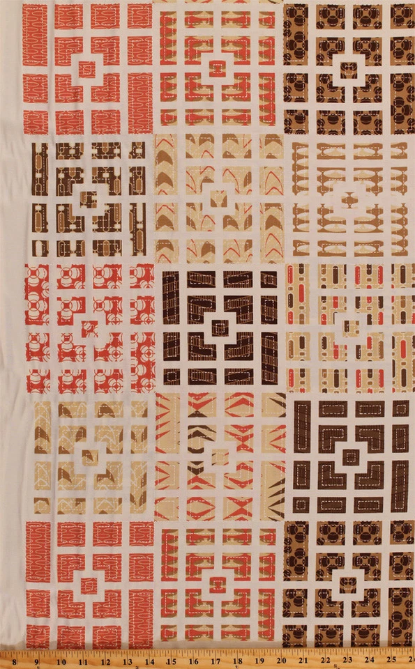 Geometric Squares Ecru Abstract Modern Neutrals Cotton Fabric Print BTY D384.23 - Image 1 of 1