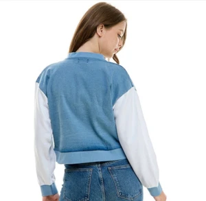 CASUAL WOMEN'S BASEBALL JACKET Stretched Denim , Size-S , Light Blue - Picture 1 of 4
