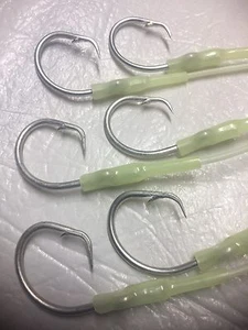 6 LOTS 14/0 QUALITY FULL LUMO DROPPERS TUNA CIRCLE HOOKS ON 150LB JAPAN LINE - Picture 1 of 12