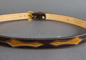 Brown Leather Western Belt with Suede Trim - Size 46 - New Old Stock - Picture 1 of 5