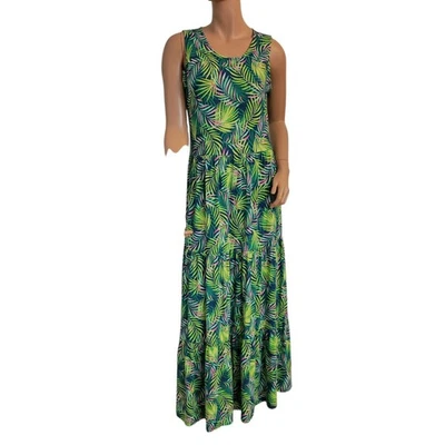 Maxi Vestido Lands End Tropical Palm Sin Mangas en Niveles Verde Talla Mujer Pequeño Foto 1 de 4