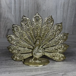 VTG Peacock Earring Holder Gold Tone Metal Jewelry Displayer Stand Decor Retro - Picture 1 of 4