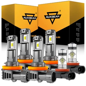 AUXBEAM H9 H11 H11 LED Headlight High/Low Fog Light Bulbs Kit Super Bright White - Picture 1 of 17